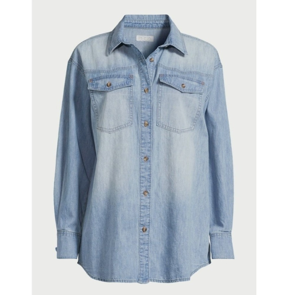 Sofia Vergara Oversized Boyfriend Denim Shirt Small 4-6 Light Wash‎ New NWT - Picture 4 of 9